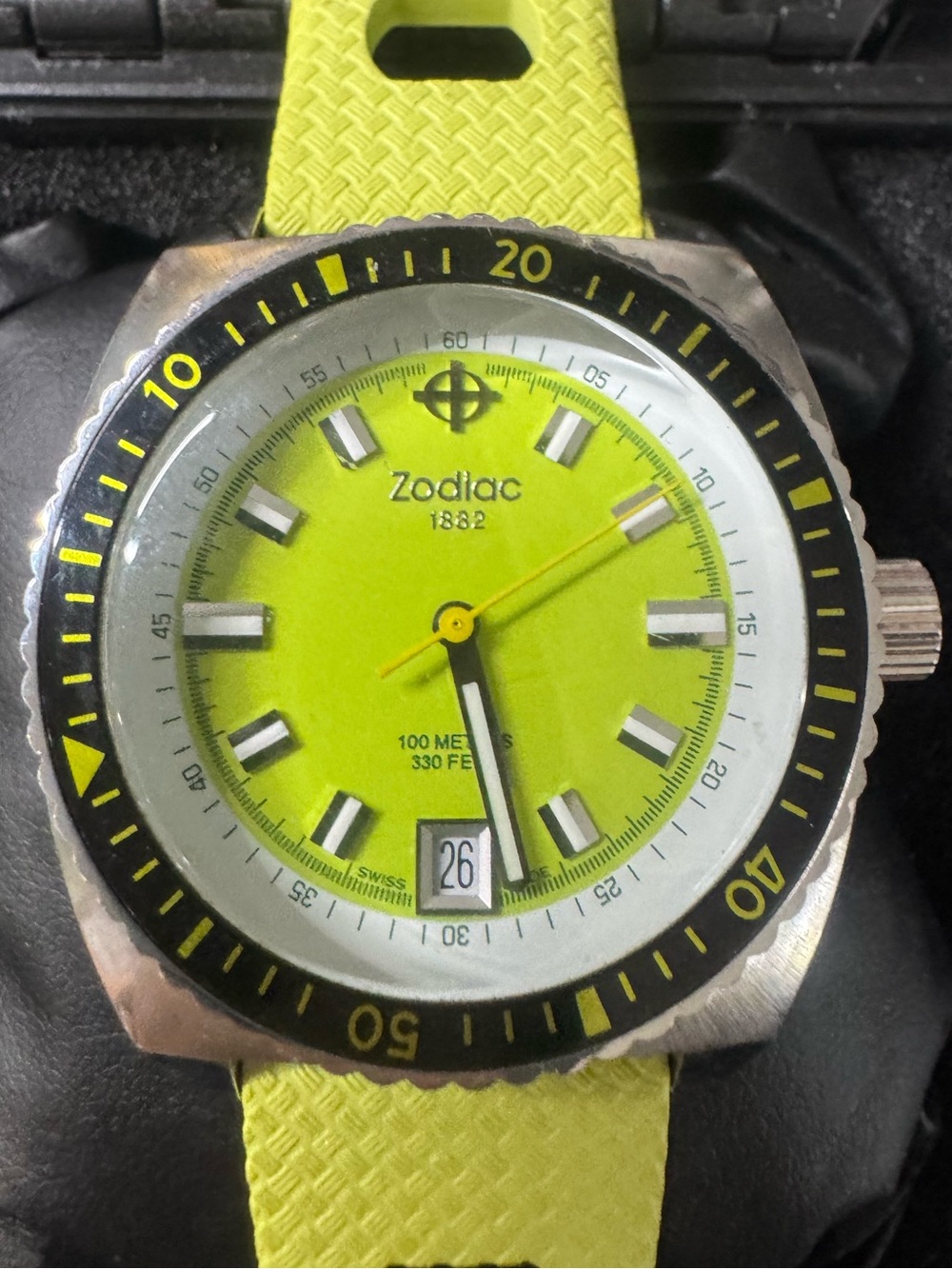 #127 Zodiac Neon Lime Dive Watch with Black Bezel